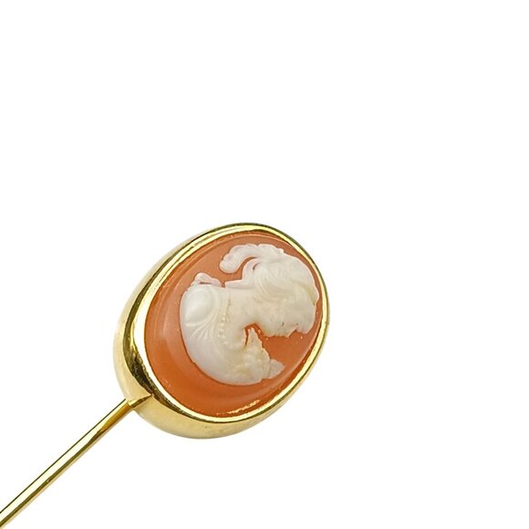 Vintage Crown Trifari Gold-Tone Cameo Stick Pin With Orange & Ivory Oval Portrai - Picture 2 of 4